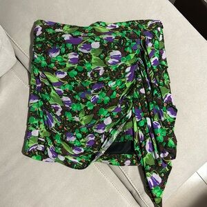 Zara Green/black/purple Floral Mini Skirt